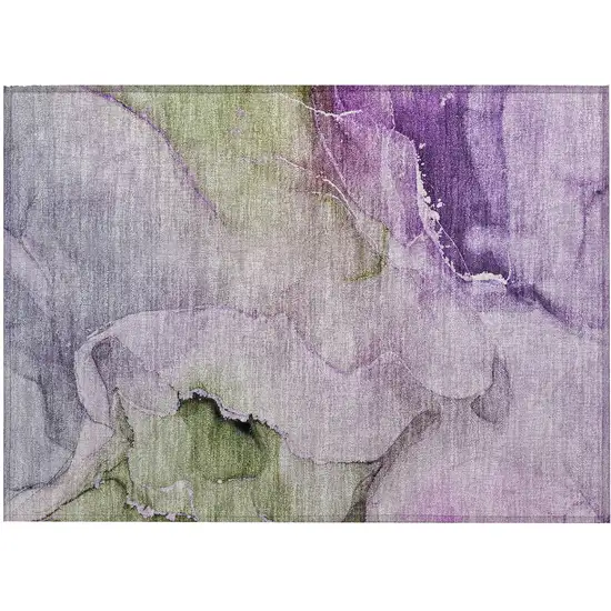 Purple and Green Abstract Washable Indoor Outdoor Area Rug Photo 2