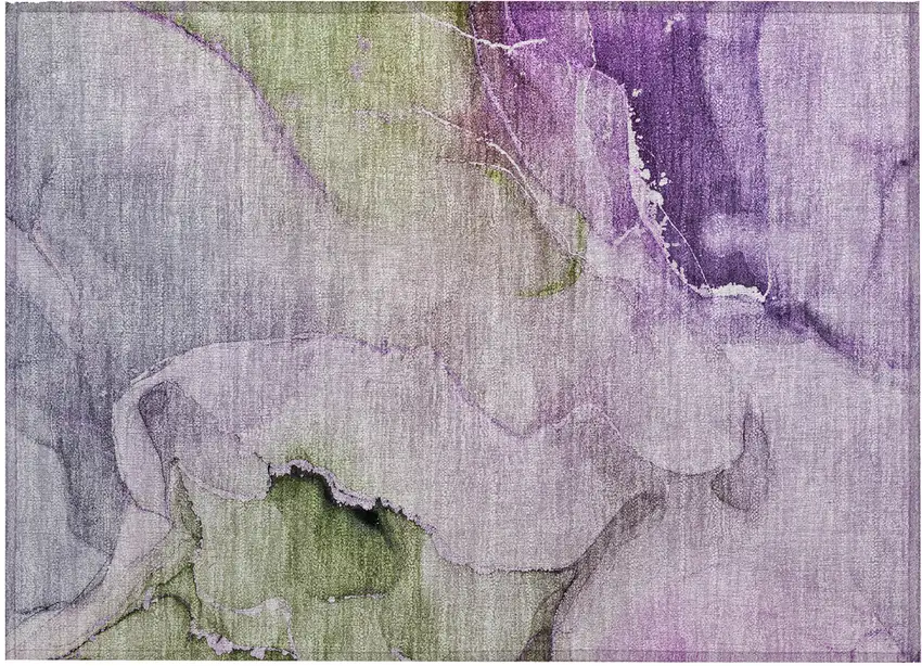 Purple and Green Abstract Washable Indoor Outdoor Area Rug Photo 2