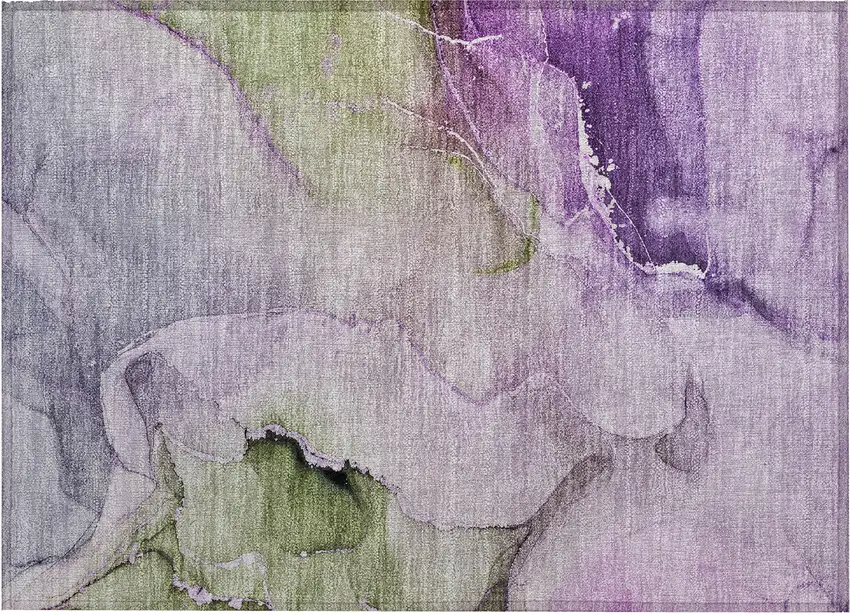 Purple and Green Abstract Washable Indoor Outdoor Area Rug Photo 2