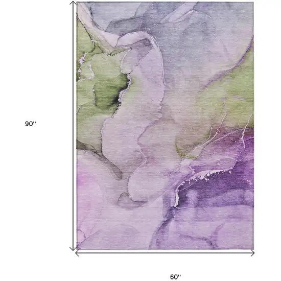Purple and Green Abstract Washable Indoor Outdoor Area Rug Photo 3