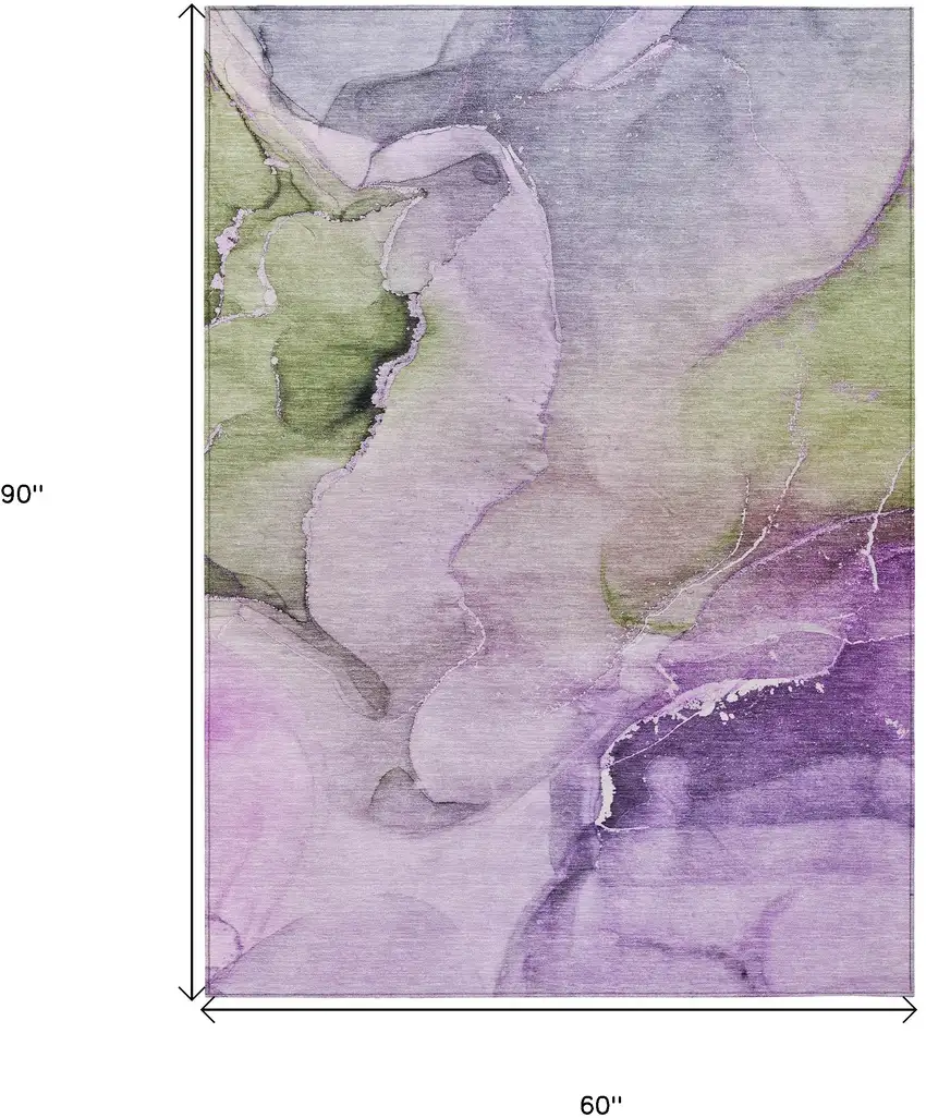 Purple and Green Abstract Washable Indoor Outdoor Area Rug Photo 3