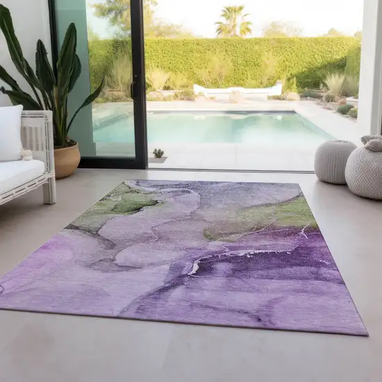 Purple Abstract Washable Non Skid Indoor Outdoor Area Rug Photo 9