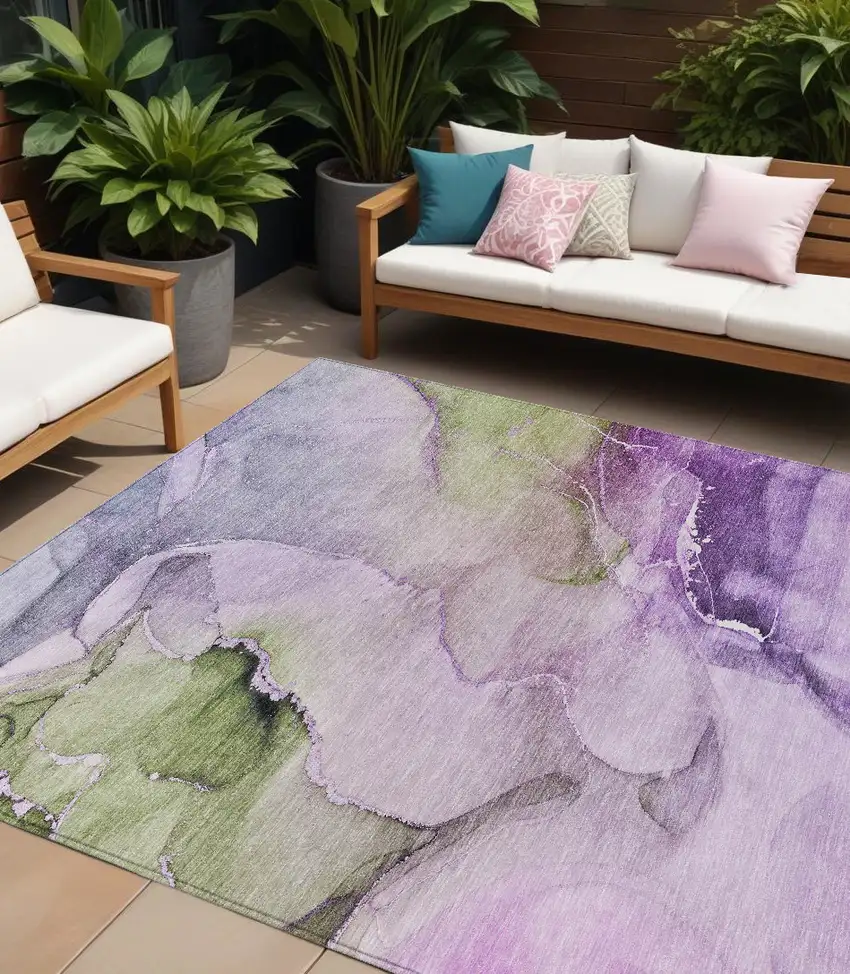 Purple Abstract Washable Non Skid Indoor Outdoor Area Rug Photo 1