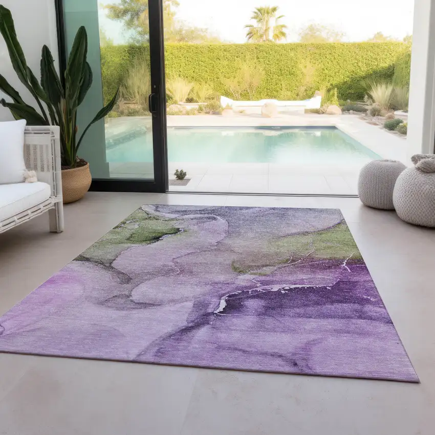 Purple Abstract Washable Non Skid Indoor Outdoor Area Rug Photo 9