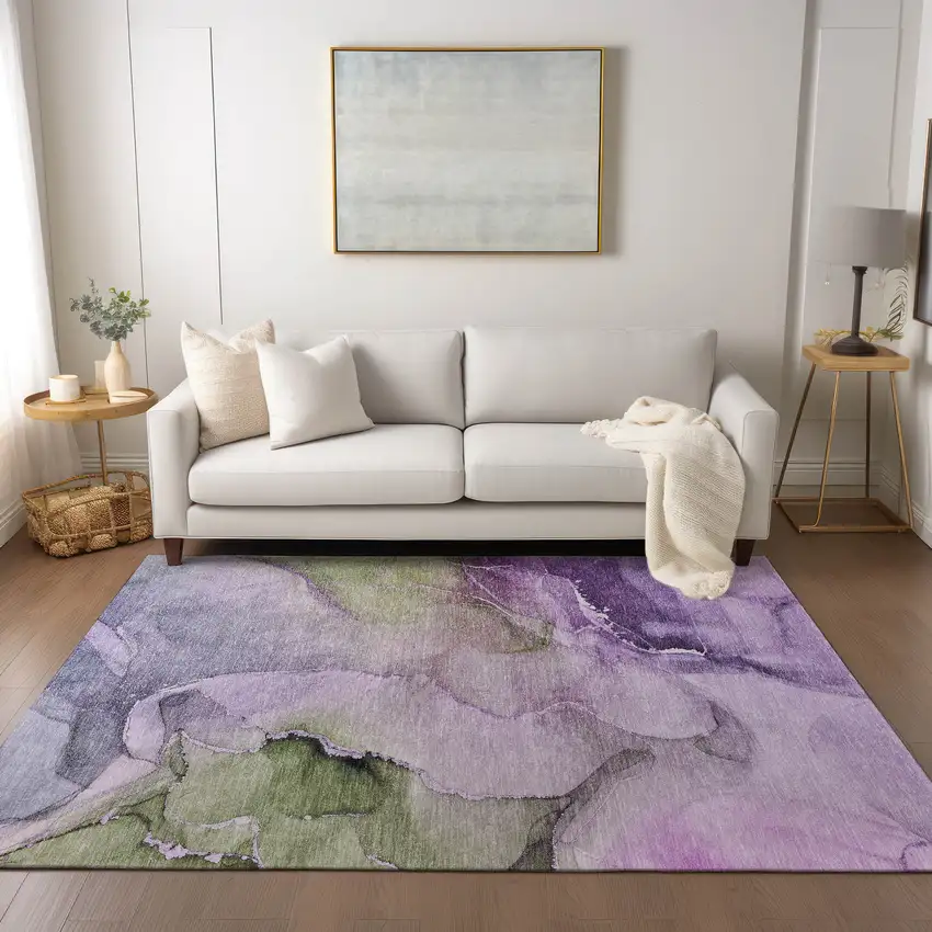 Purple Abstract Washable Non Skid Indoor Outdoor Area Rug Photo 9