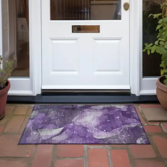 Purple Abstract Washable Non Skid Indoor Outdoor Area Rug Photo 8