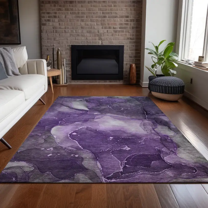 Purple Abstract Washable Non Skid Indoor Outdoor Area Rug Photo 9
