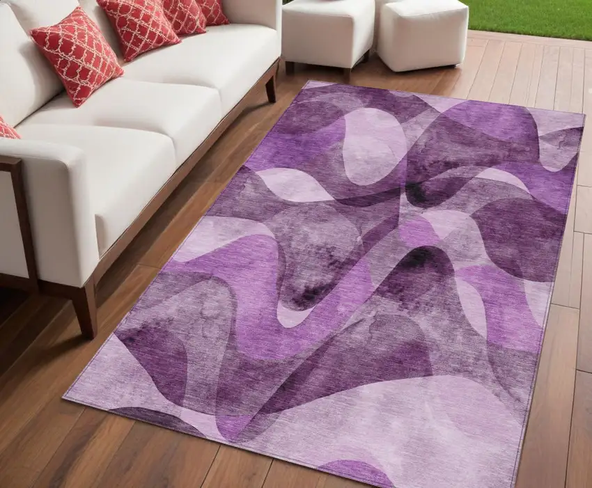 Purple Abstract Washable Non Skid Indoor Outdoor Area Rug Photo 1