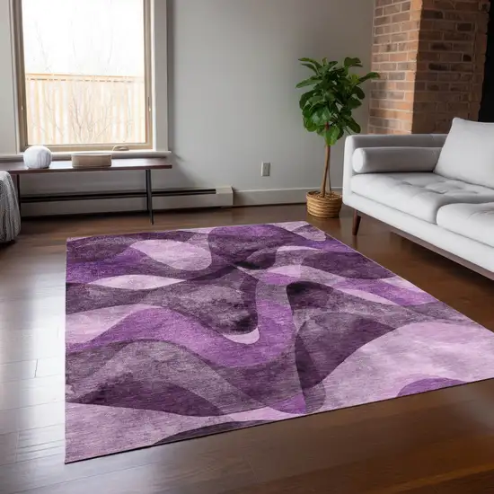 Purple Abstract Washable Non Skid Indoor Outdoor Area Rug Photo 9