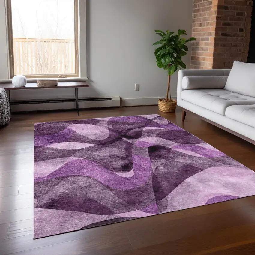 Purple Abstract Washable Non Skid Indoor Outdoor Area Rug Photo 9