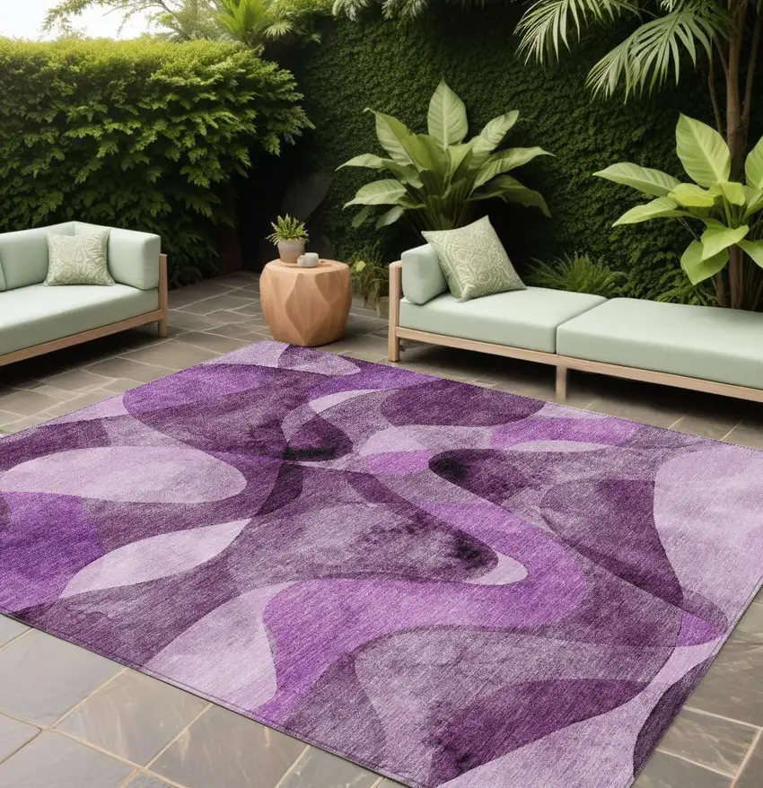 Purple Abstract Washable Non Skid Indoor Outdoor Area Rug Photo 1