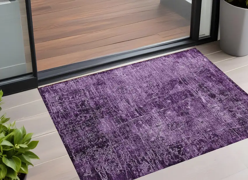Purple Abstract Washable Non Skid Indoor Outdoor Area Rug Photo 1
