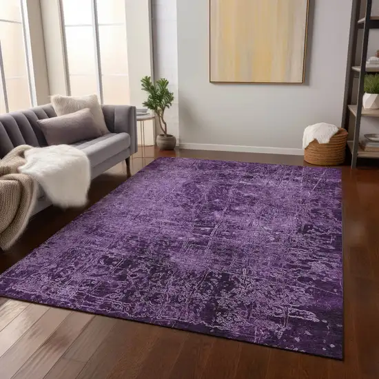 Purple Abstract Washable Non Skid Indoor Outdoor Area Rug Photo 9
