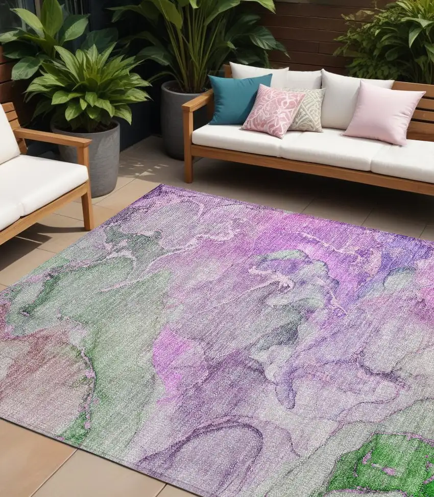 Purple Abstract Washable Non Skid Indoor Outdoor Area Rug Photo 1