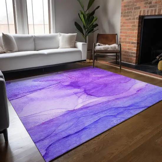 Purple Abstract Washable Non Skid Indoor Outdoor Area Rug Photo 9