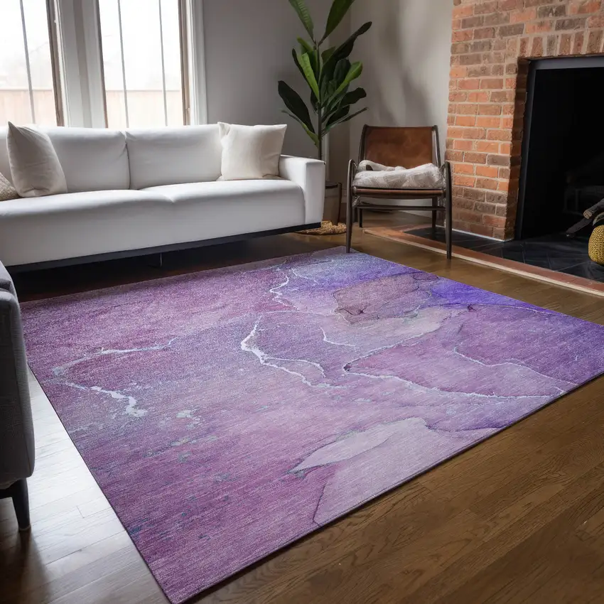 Purple Abstract Washable Non Skid Indoor Outdoor Area Rug Photo 9