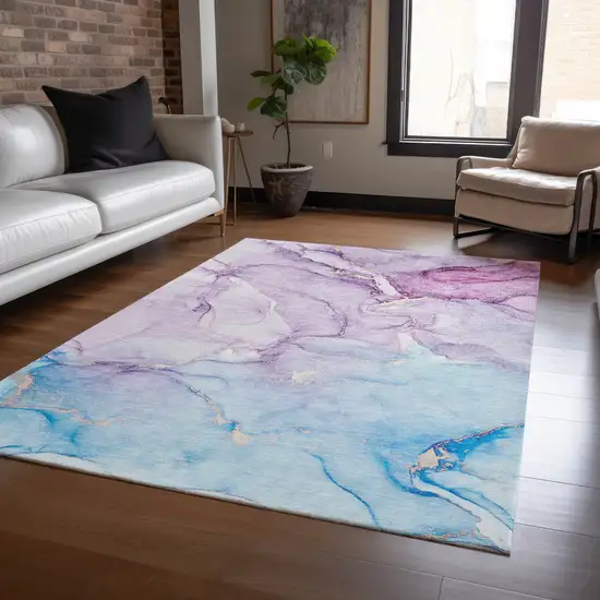 Purple Abstract Washable Non Skid Indoor Outdoor Area Rug Photo 9