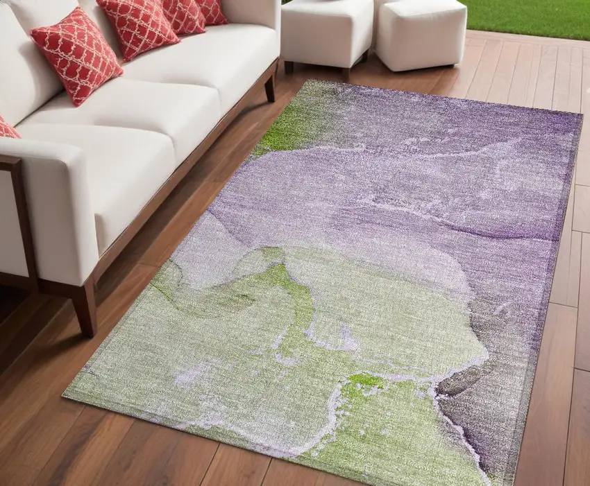 Purple Abstract Washable Non Skid Indoor Outdoor Area Rug Photo 1