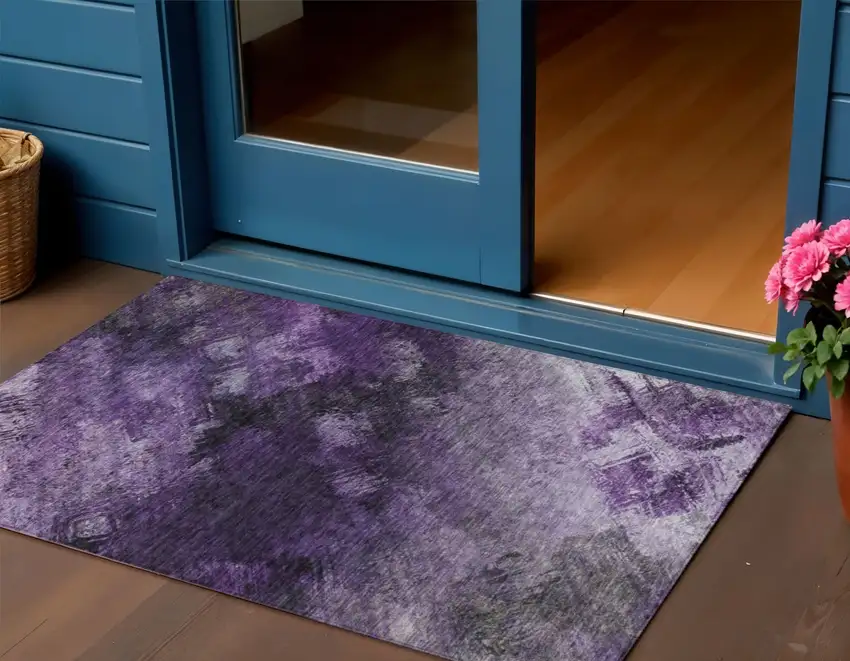 Purple Abstract Washable Non Skid Indoor Outdoor Area Rug Photo 1