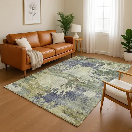 Purple And Beige Abstract Washable Area Rug With UV Protection Photo 5