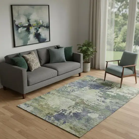 Purple And Beige Abstract Washable Area Rug With UV Protection Photo 2