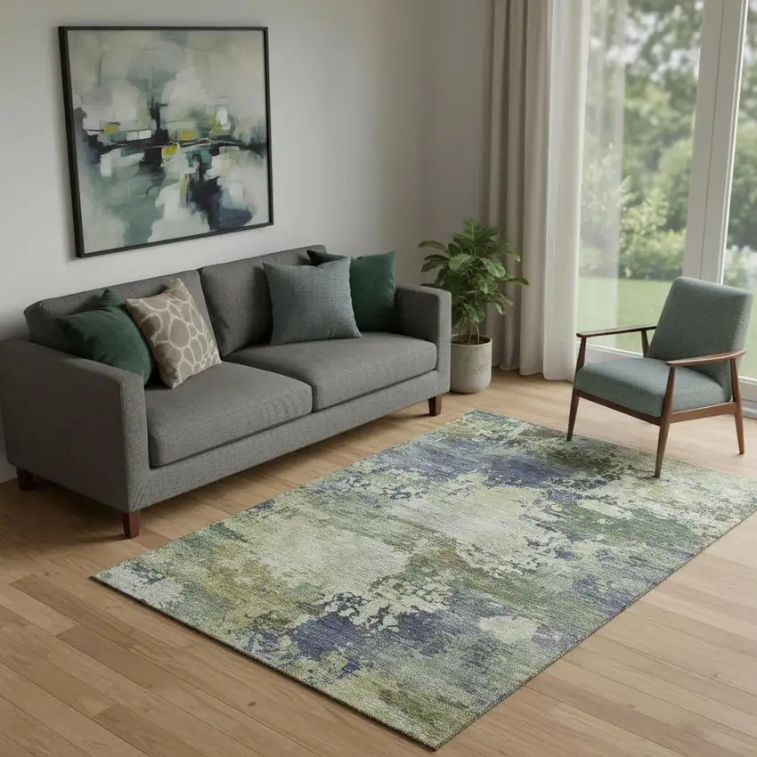 Purple And Beige Abstract Washable Area Rug With UV Protection Photo 2