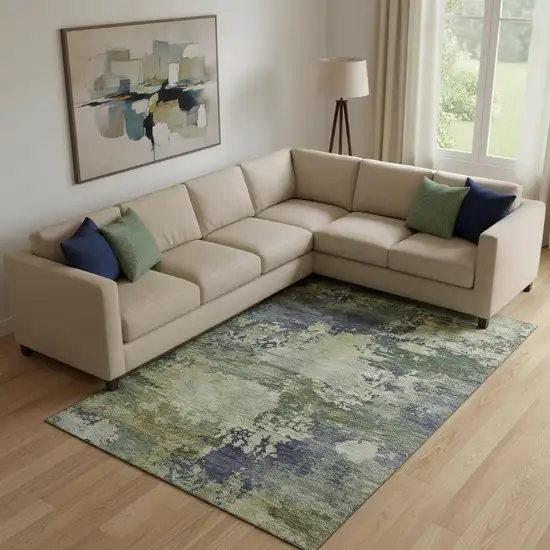 Purple And Beige Abstract Washable Area Rug With UV Protection Photo 2