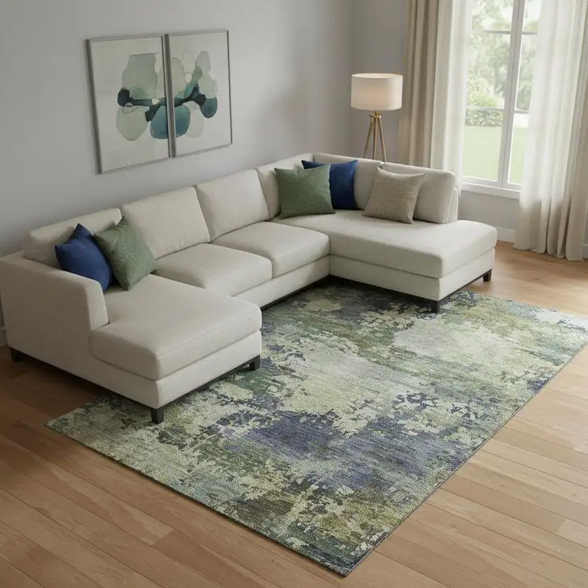 Purple And Beige Abstract Washable Area Rug With UV Protection Photo 2