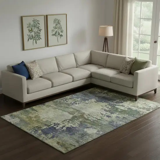 Purple And Beige Abstract Washable Area Rug With UV Protection Photo 2