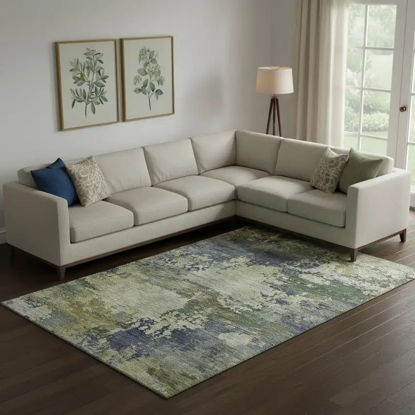 Purple And Beige Abstract Washable Area Rug With UV Protection Photo 2