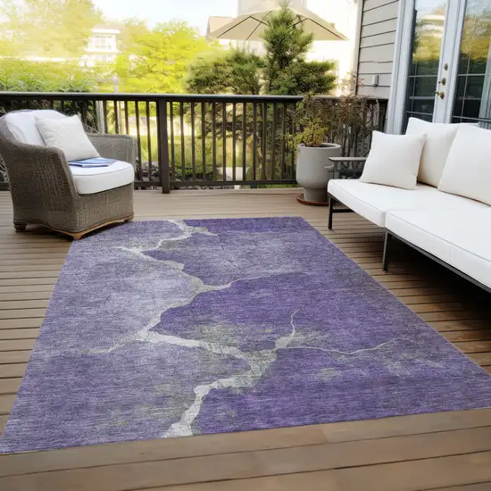 Purple And Beige Abstract Washable Indoor Outdoor Area Rug Photo 8