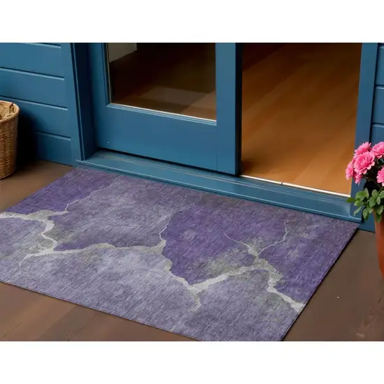 Purple And Beige Abstract Washable Indoor Outdoor Area Rug Photo 2