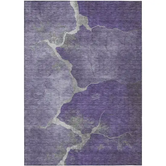 Purple And Beige Abstract Washable Indoor Outdoor Area Rug Photo 1