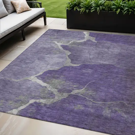 Purple And Beige Abstract Washable Indoor Outdoor Area Rug Photo 2