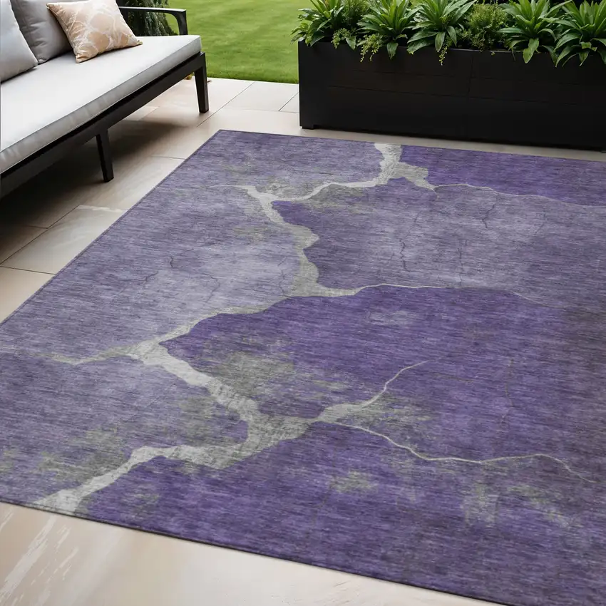 Purple And Beige Abstract Washable Indoor Outdoor Area Rug Photo 2