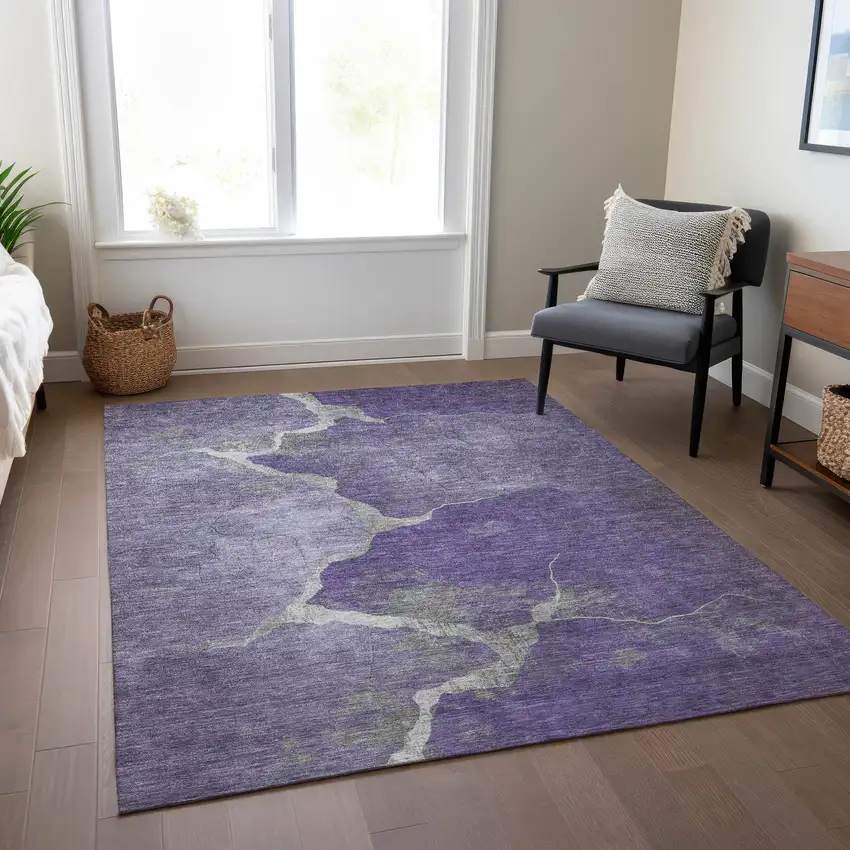 Purple And Beige Abstract Washable Indoor Outdoor Area Rug Photo 7