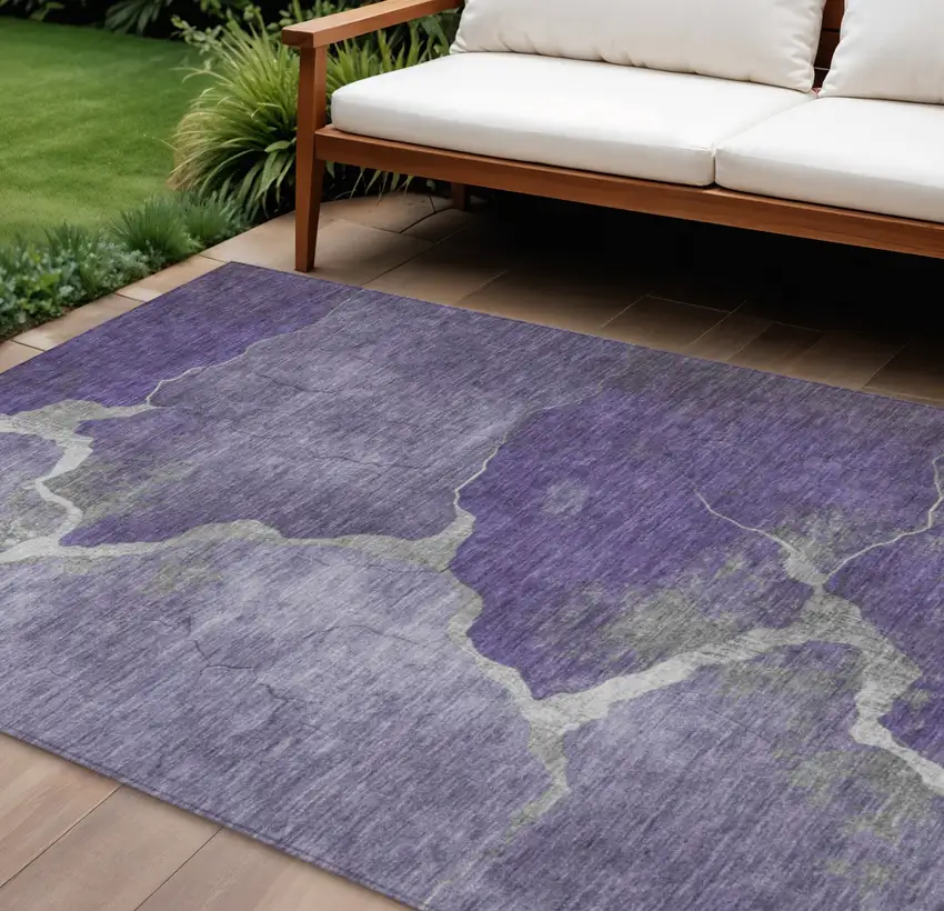 Purple And Beige Abstract Washable Indoor Outdoor Area Rug Photo 2