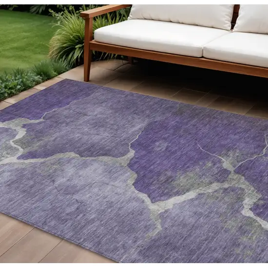 Purple And Beige Abstract Washable Indoor Outdoor Area Rug Photo 2