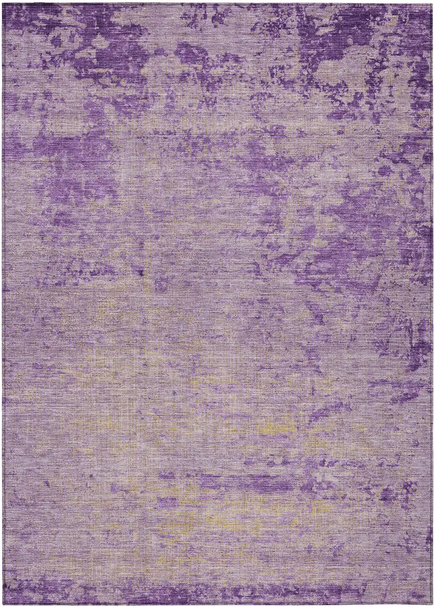 Purple And Beige Abstract Washable Indoor Outdoor Area Rug Photo 1