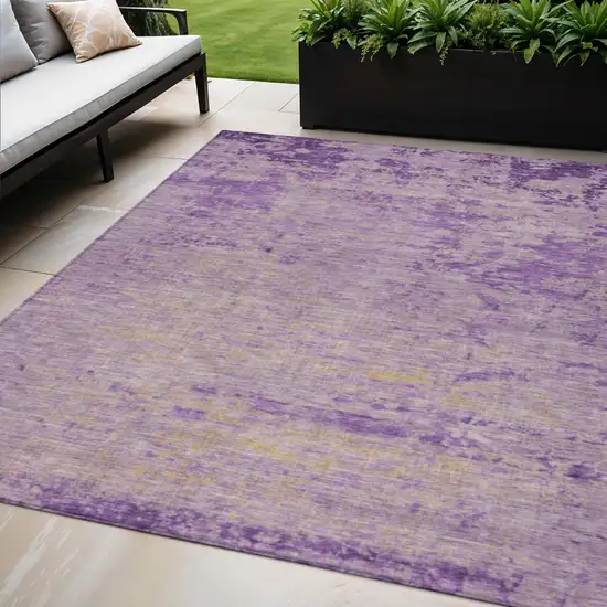 Purple And Beige Abstract Washable Indoor Outdoor Area Rug Photo 2
