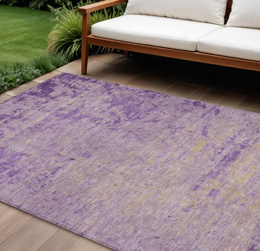 Purple And Beige Abstract Washable Indoor Outdoor Area Rug Photo 2
