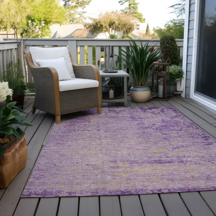 Purple And Beige Abstract Washable Indoor Outdoor Area Rug Photo 5