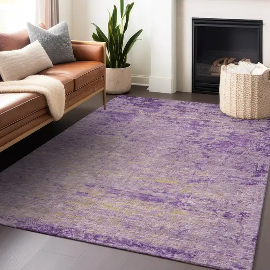 Purple And Beige Abstract Washable Indoor Outdoor Area Rug Photo 6