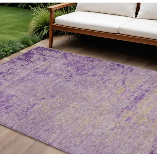 Purple And Beige Abstract Washable Indoor Outdoor Area Rug Photo 2