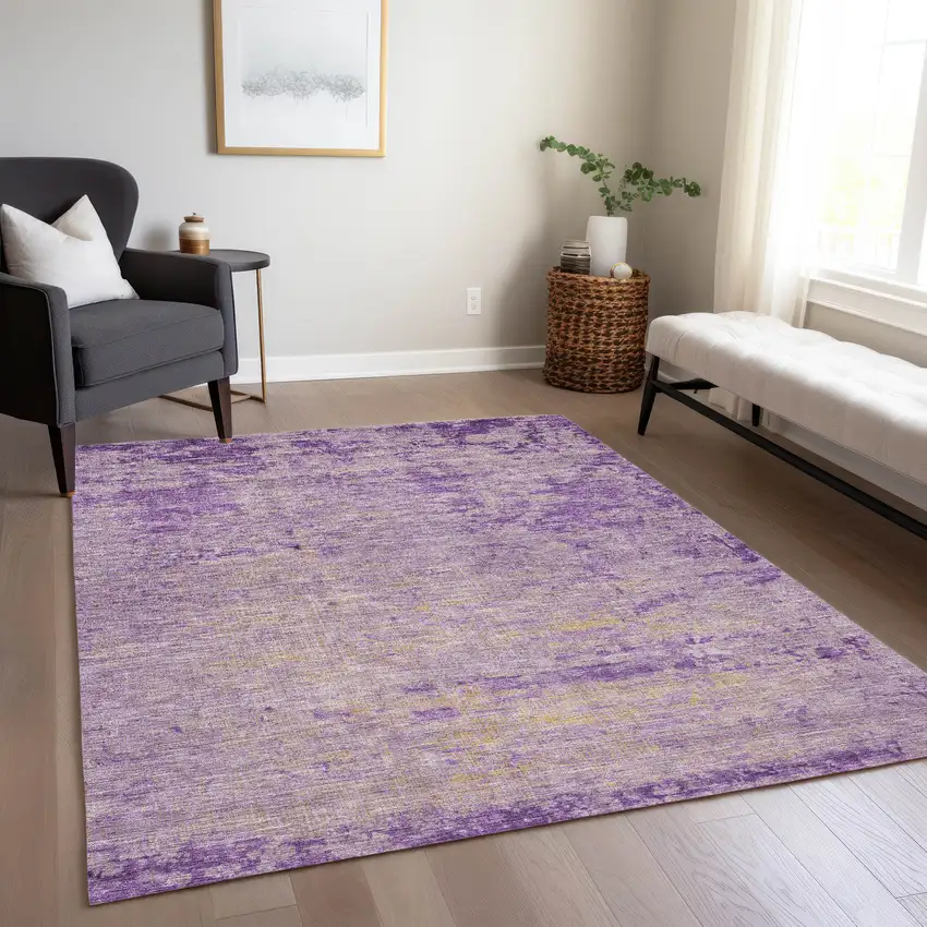 Purple And Beige Abstract Washable Indoor Outdoor Area Rug Photo 7