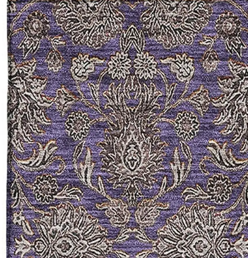 Purple And Beige Floral Washable Area Rug With UV Protection Photo 3