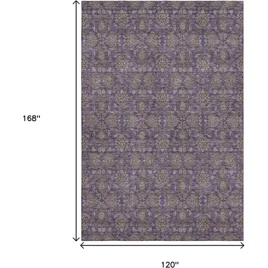 Purple And Beige Floral Washable Area Rug With UV Protection Photo 4