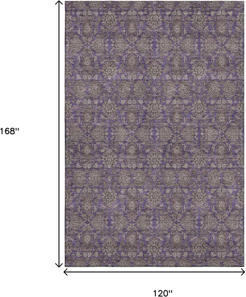 Purple And Beige Floral Washable Area Rug With UV Protection Photo 4