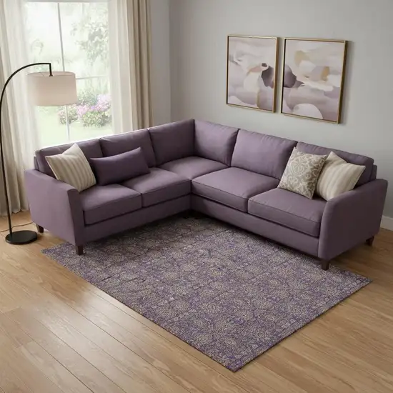 Purple And Beige Floral Washable Area Rug With UV Protection Photo 3