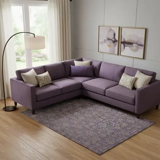 Purple And Beige Floral Washable Area Rug With UV Protection Photo 1